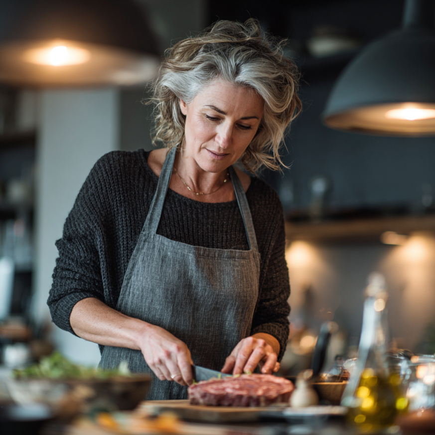 Coppia di anziani che cucina insieme cibo sano